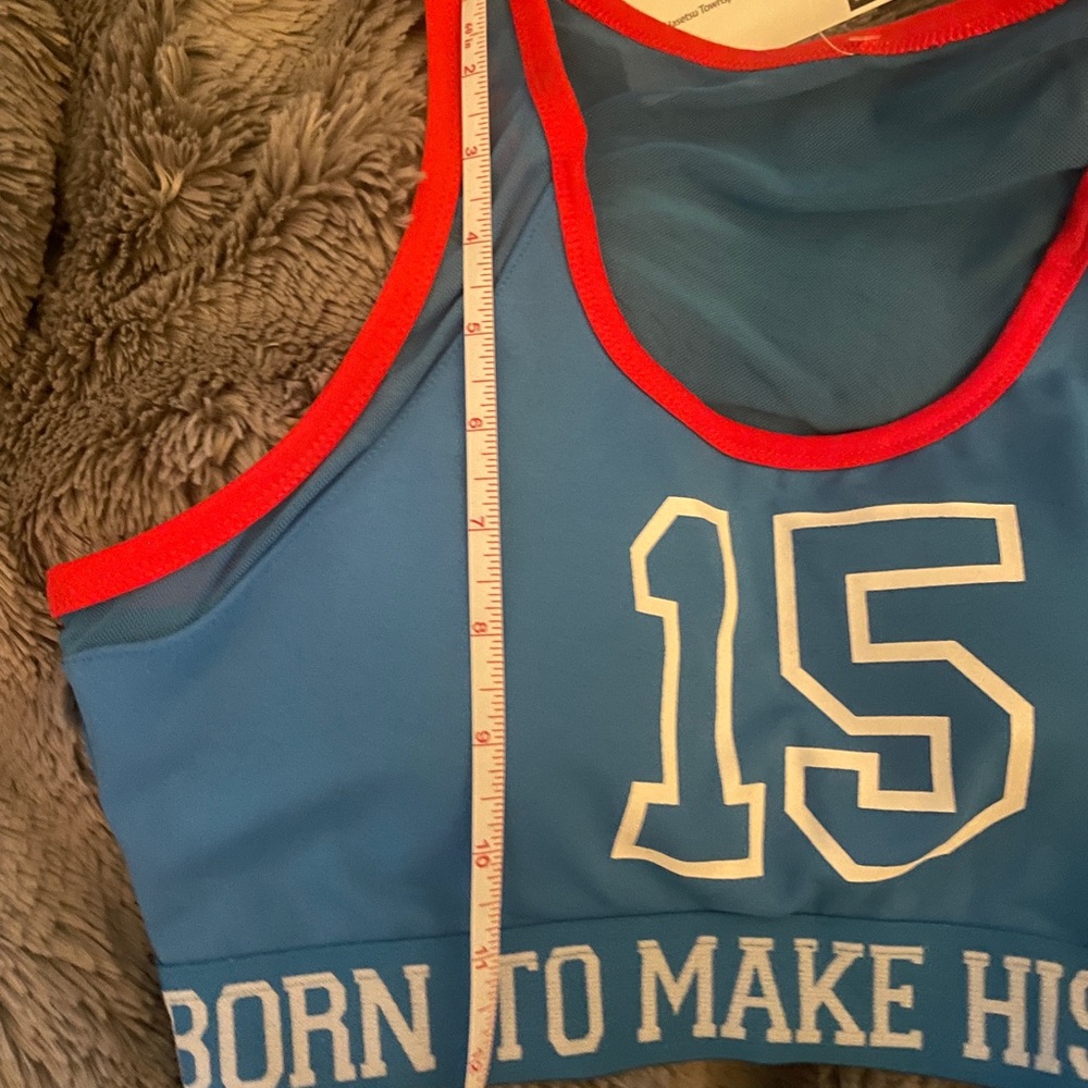 Blue Athletic Sports Bra with Red Trim - YURI on ice - Picture 4 of 5